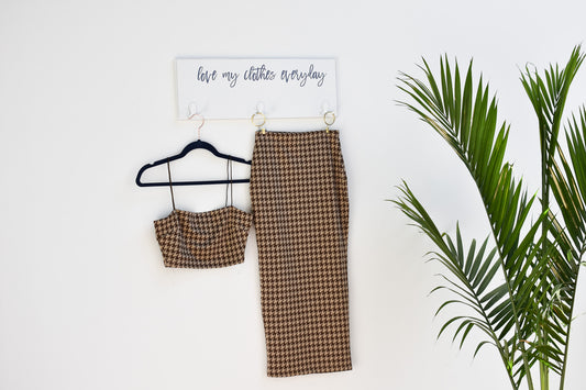 lux houndstooth crop top and skirt set