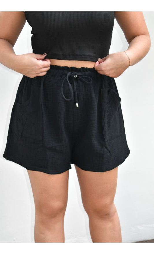 crinkled gauze shorts with elastic waist